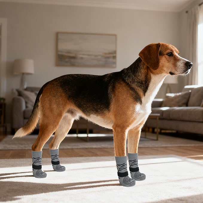 KOOLTAIL Anti Slip Dog Socks for Hot/Cold Pavement to Prevent Licking Paws, Paw Protector&Dog Boots with Grippers for Hardwood Floors,Traction Control No Twist Booties for Small Medium Large Dogs S