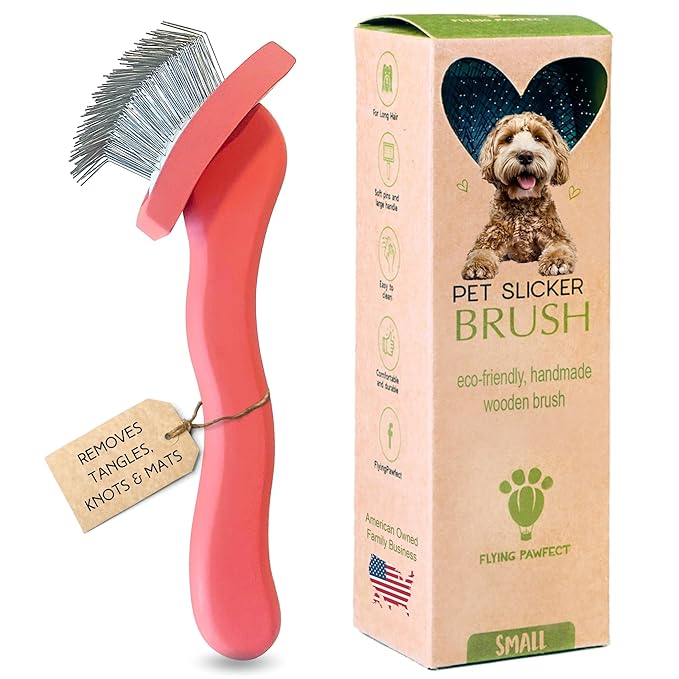 Pet Slicker Brush With Soft Massage Grooming Stainless Steel Pins - For Dematting, Shedding Fur, and Undercoat - Ideal Gift for Professional Pet Groomers - Long Slicker Brush (Coral, Flat Small)