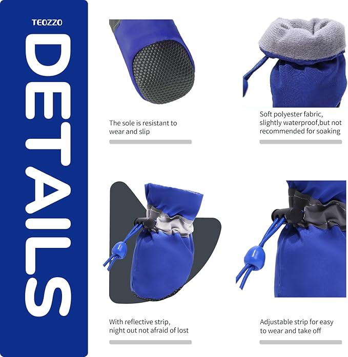 Dog Shoes Dog Boots & Paw Protector, Anti-Slip Sole Winter Dog Booties with Reflective Straps Dog for Small Medium Dogs 4PCS (Blue, Size 5: 1.77"(Width))