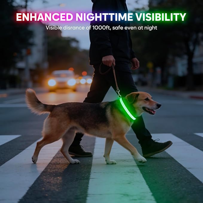 Weesiber Light Up Dog Collar, USB Rechargeable LED Dog Collar Glow in The Dark, Adjustable Reflective Waterproof Dog Collar Light for Night Walking (RGB, L)