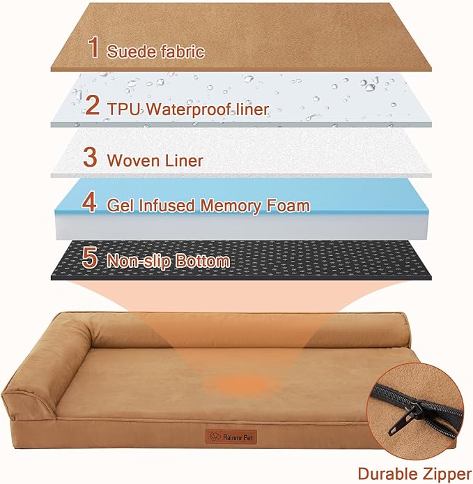 Orthopedic Dog Bed Medium Size Dog, Memory Foam Dogs Bed for Medium Dogs, Washable and Removable Microsuede Cover, Waterproof Liner, Non-Skid Bottom, 30x20x6 Inches, Khaki