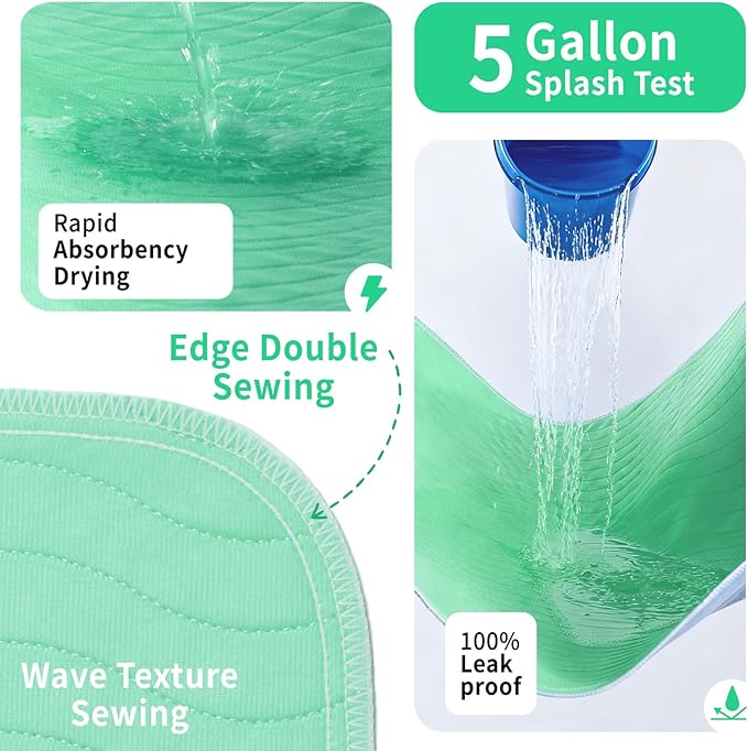 Accompagner Waterproof Reusable for Adults and Pets Washable Pee Pads for Dogs Changing Pad Large Dog Bed Size Adults Incontinence Bed Pads - Non-Slip Leak-Proof (Green, 24"x24"(Pack of 6))