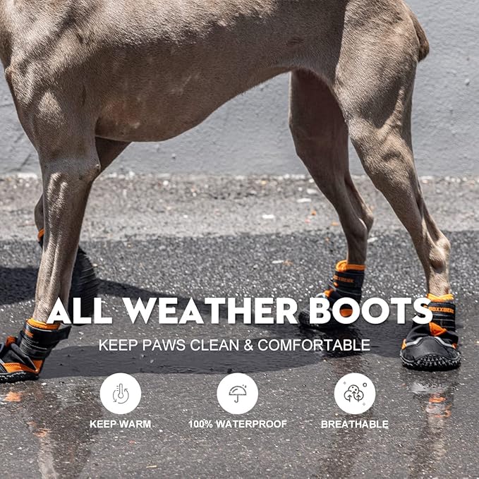 Dog Shoes for Large Dogs,Waterproof Dog Booties for Hot Pavement Winter Snow,Anti-Slip Dog Boots Paw Protector with Reflective Strips for Outdoor Walking Hiking (Black,2.15")