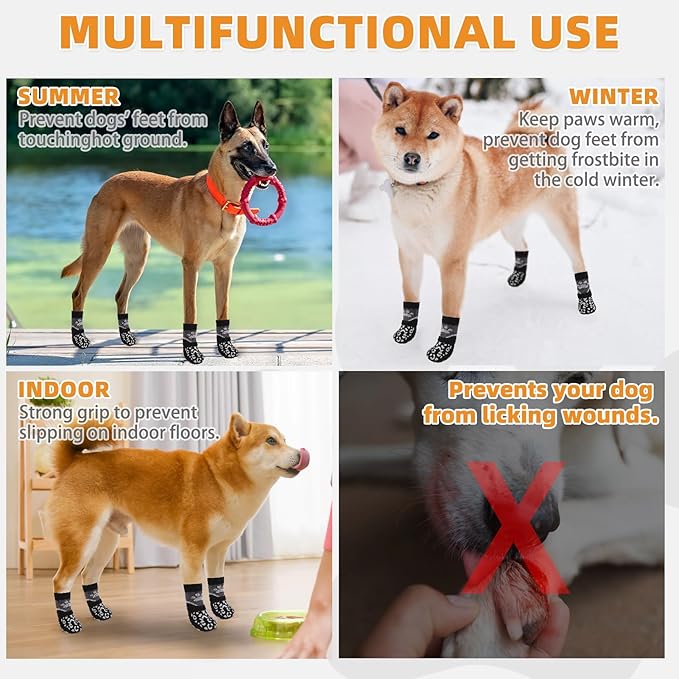 KOOLTAIL Dog Socks for Hot/Cold Pavement to Prevent Licking Paws for Hardwood Floors,Anti Slip,Pet Boots&Paw Protector with Grippers,Puppy Shoes Booties for Small Medium Large Senior Dogs