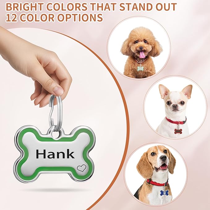 CoolDogs Stainless Steel Enamel Pet ID Tags for Dogs and Cats, Personalized Dog Tags,Cat Tags,Custom Engraved Dog Name Tag,Cat Name Tag with up to 5 Lines of Text on Both Sides (Red, Large)