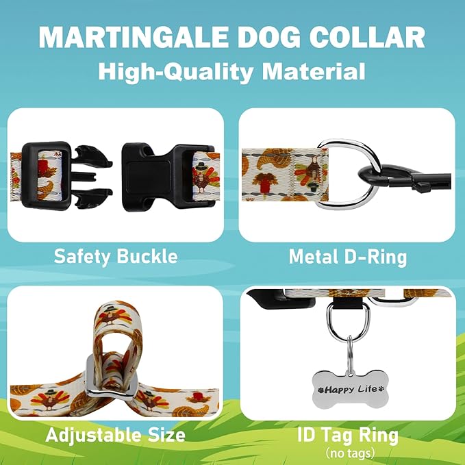 Thanksgiving Reflective Martingale Collar for Dogs with Quick Release Buckle Pumpkin Dog Collars (Yellow Chicken, Small)