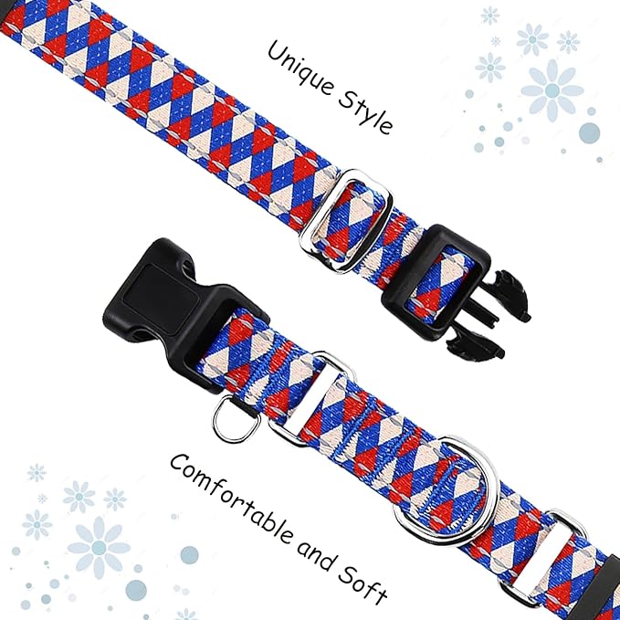 Reflective Martingale Dog Collar with Buckle Soft Nylon Geometric Patterns Pet Collars for Small Dogs (Argyle, S)
