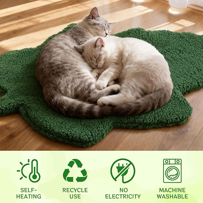 3 Pack Self Warming Cat Dog Bed Leaf Shape Self Heating Pet Mat Non Electric Washable Thermal Sleeping Pad Plush Heated Pet Mat for Crate Floor Indoor Outdoor(Mixed Colors,Large-19 x29)
