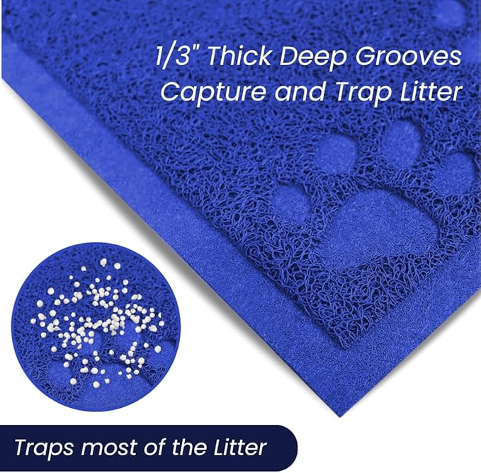 Andalus Extra Large Cat Litter Mat, Pack of 1 - Waterproof, Non-Slip & Easy to Clean Cat Litter Box Mat for Extra Efficient Pet Litter-Trapping, Blue (35” X 23”)