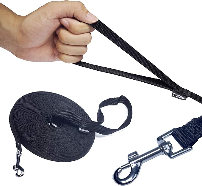 Siumouhoi Dog/Puppy Obedience Recall Training Agility Lead - 15ft 20ft 30ft 40ft 50ft Training Leash - Great for Play, Camping, or Backyard - Black 40ft (40Feet, Black)