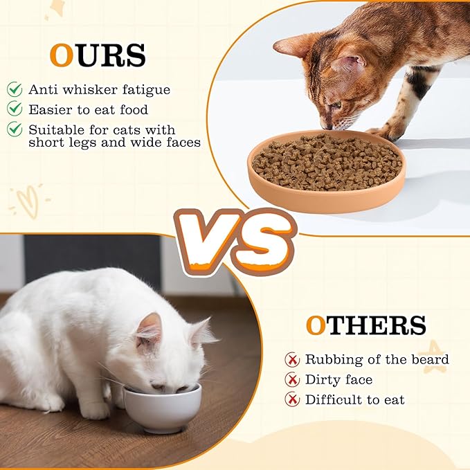 BNOSDM Silicone Dog Food Plate Shallow Dogs Bowl Flat Cat Dish 2 Pack Small Puppy Plates for Small Dog and Cats Whisker Fatigue Pet Feeding Bowls for Dry and Wet Food