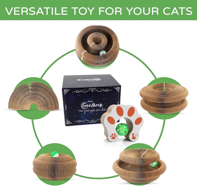 Accordion Magic Organ Cat Scratcher Toys for Indoor Cats - Cardboard Cat Scratching Board Ball Scratcher Pad 1 Pack