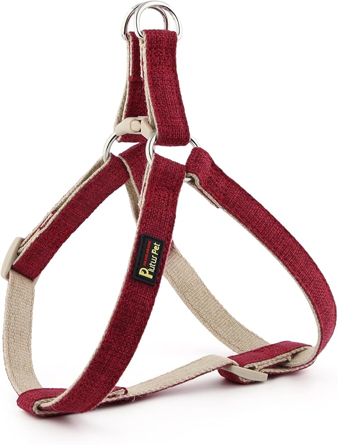 Plutus Pet Cotton Hemp Step in Dog Harness, Sustainable, Lightweight and Escape-Proof, Quick Fit Dog Harness for Puppy Small Medium and Large Dogs, Dark Red, S