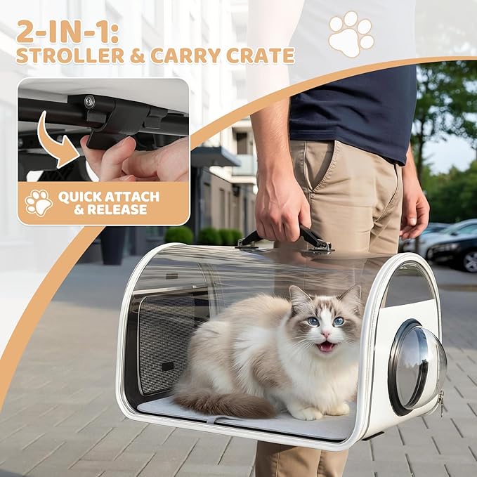 Magshion Dog Stroller with Detachable Carrier, Clear PC Dome Pet Stroller for Small & Medium Dogs & Cats up to 33 lbs, Lightweight Foldable Pet Cart, PU Wheels, Storage Basket & Cup Holder