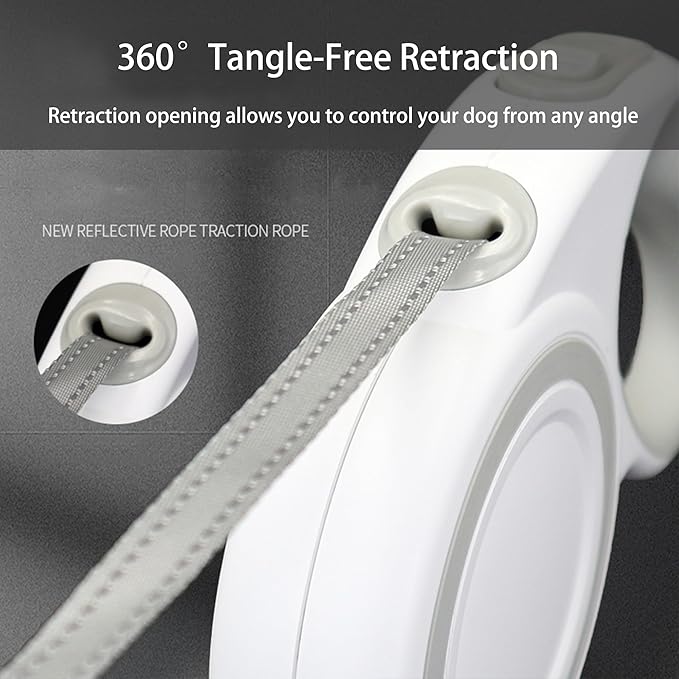 XCXQ Retractable Dog Leash, Strong Reflective Nylon Tape Lead 16 ft Dog Walking Leash, up to 66lbs, Anti-Slip Rubberized Handle, 360° Tangle-Free, One-Handed Brake (White-Purple, Medium)