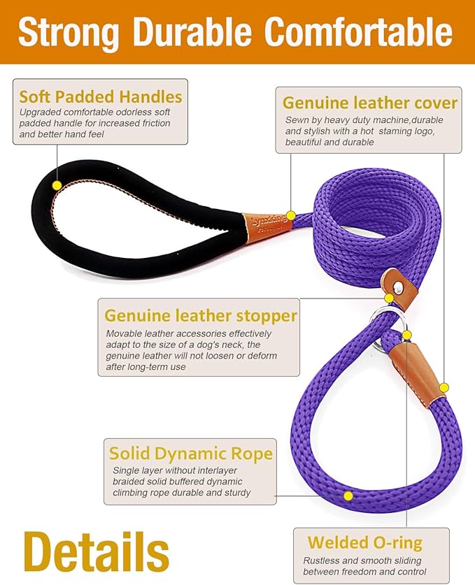 lynxking Dog Leash Slip Lead 5 6 8 FT Dog Training Leash Strong Heavy Duty Braided No Pull Training Lead Leashes for Large Dogs
