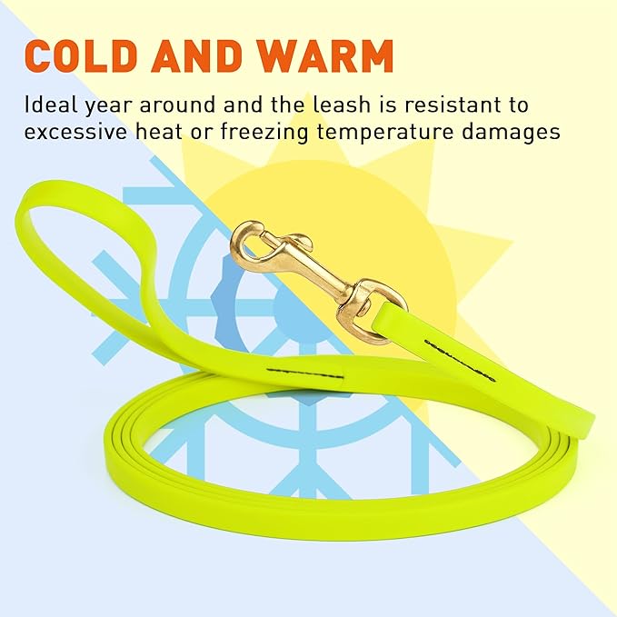 Viper Biothane K9 Working Dog Leash Waterproof Lead for Tracking Training Schutzhund Odor-Proof Long Line with Solid Brass Snap for Puppy Medium and Large Dogs, 33ft Safety Yellow