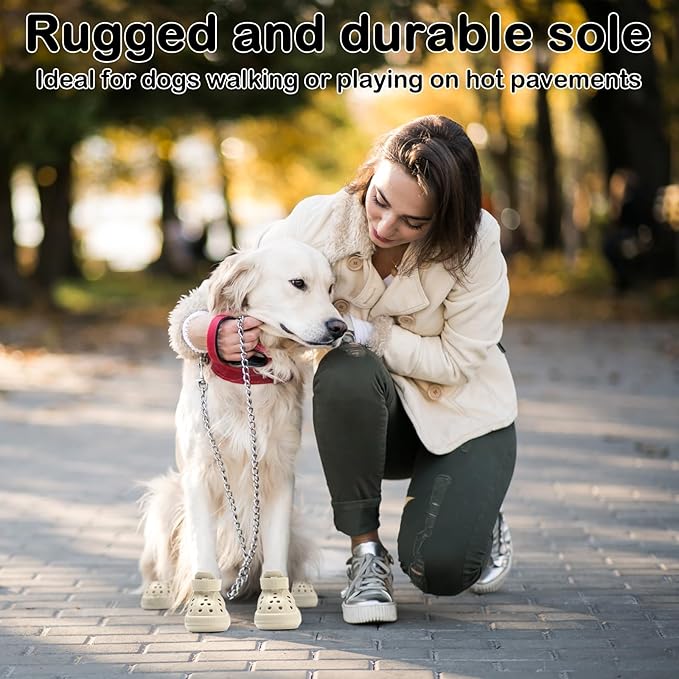 Dog Shoes for Hot Pavement,Non-Slip Waterproof Breathable Easy to Clean Put On and Take Off Dog Boots,Paw Protector for Hot Summer Roads Winter Snow (Beige, Size 6:(2.17"x2.76")(L*W))