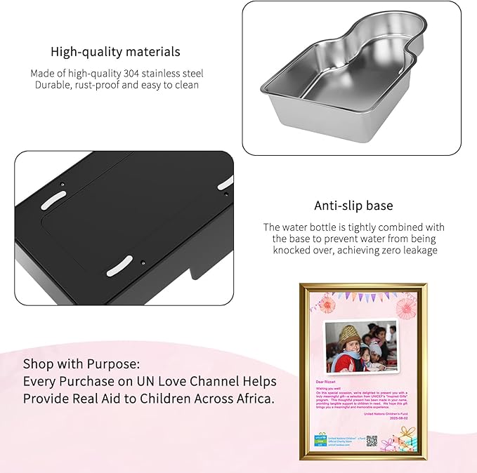 RIZZARI Stainless Steel Pet Waterer: 9L Black Gravity Fed Water Dispenser Leak-Proof for Senior Dogs Joint Care Home Owners - with Filter - Bedroom Garden Use