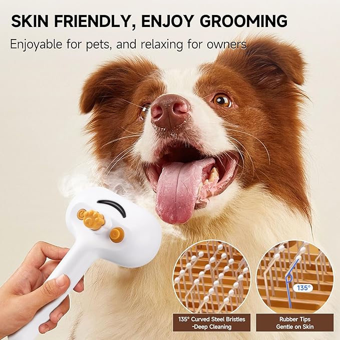 Pet Steam Brush Dog Cat 2025 New Grooming Comb for Shedding, Floating Hair, Smooth & Detangling, Gentle Cool Mist Softens Hair Reduces Static Helps Pets Who Dislike Bathing,Includes Waterless Shampoo