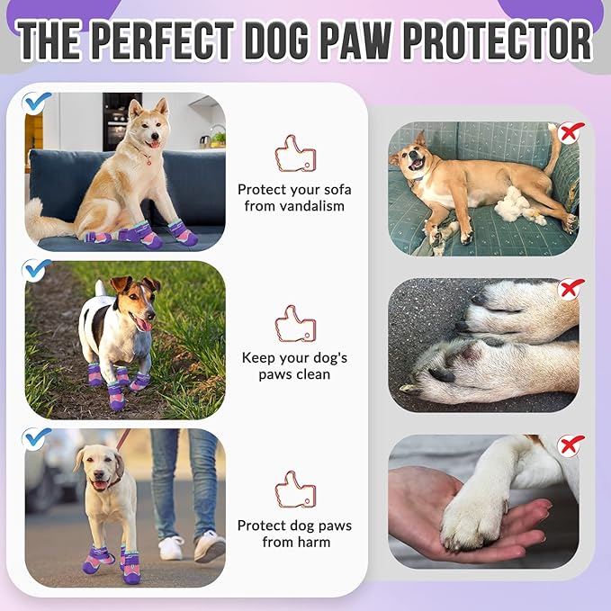 SlowTon Dog Shoes for Large Small Medium Dogs - Breathable Dog Boots for Summer Hot Pavement, Paw Protector for Outdoor Walking Winter Snow, Anti-Slip Rubber Dog Booties for Hardwood Floor (PIPU, 7)