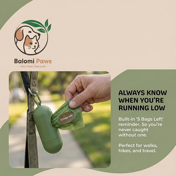 Compostable Dog Poop Bags 120 Count with Dispenser – Extra Thick Lavender Scented Pet Waste Bags, Leak Proof, Eco Friendly, Plastic Free Core, Biodegradable Dog Poop Bag Refills by Balomi Paws