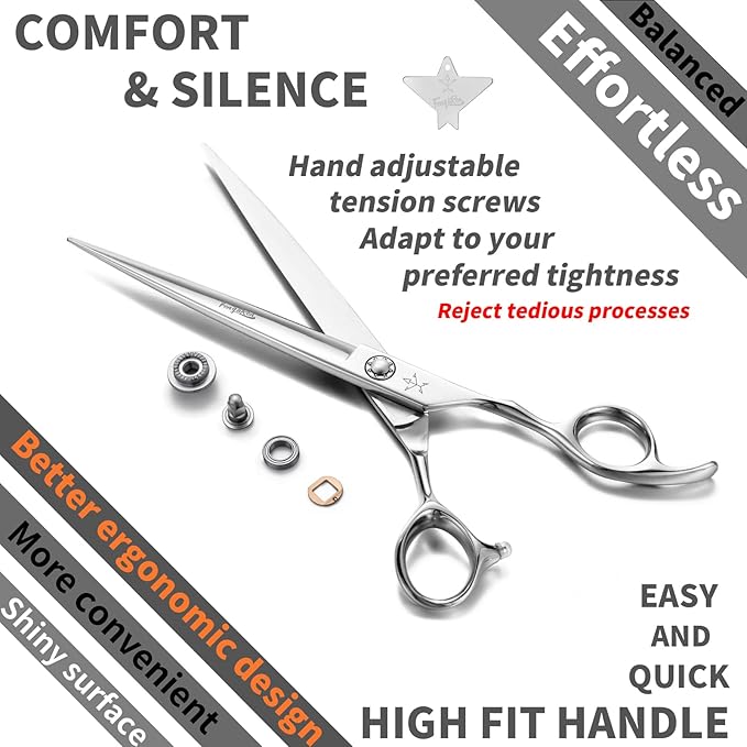 High-end Professional Dog Grooming Scissors Pet Grooming Shears 7.5 Inches Extremely Very Sharp Made Of Stainless Steel Alloy By Hand For Dog Cat Groomer
