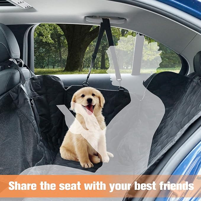 MOUNTORY Waterproof Dog Car Seat Cover, Black Quilted Hammock with Mesh Window for Back Seat, Scratchproof Pet Protection for Cars, Trucks, SUVs, Jeeps