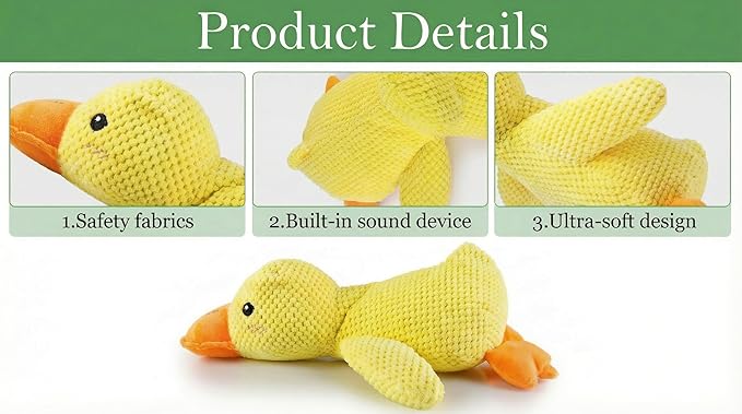 Paw-FECT Piece Plush Calming Duck Dog Toy, with Quacking Sound, Emotional Support Soft Chew Toy, Great for All Breed of Dogs