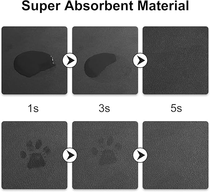 YCT Cat Food Mat for Pet Dogs - Non-Slip Super Absorbent, with Multiple Cat Heads Logo, 18.1 x 11.8 Inches, Black