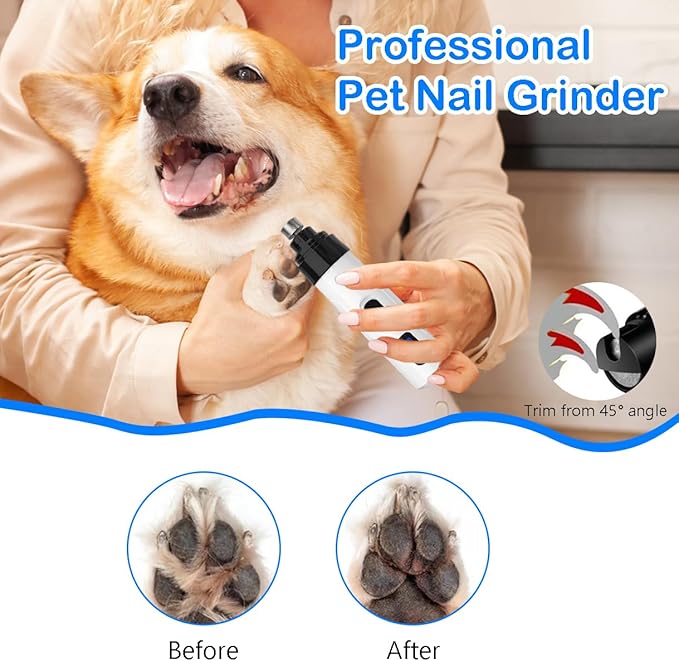 Silent Dog Nail Grinder, 2025 Upgraded Pet Nail Trimmer with 2-Speed Settings & 3 Grinding Ports, USB Rechargeable Dog Nail Clippers for Small, Medium & Large Pets