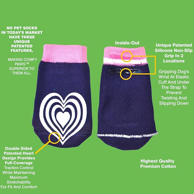 Medical Therapeutic Double Sided Non-Slip Cotton Dog Socks | PawFlex Comfy Pawz Silicone Grip on Inner Cuff No Twisting or Sliding Off | Senior & Disabled Dog Traction Control |Pet Paw Protection
