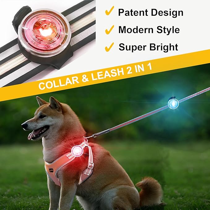 Tubasion Dog Lights for Night Walking, Upgraded 8 Modes Rechargeable Dog Collar Lights for Nighttime Clip On, IPX6 Waterproof and Silicone Band Safety Light for Collars
