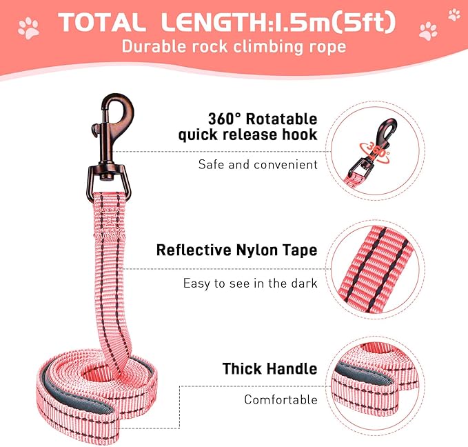 Soft Mesh Dog Harness and Leash Set, No Pull Puppy Harness and Leash Set, Reflective Step in Harness for Small Medium Dogs, Easy Walk Escape Proof Vest Harnesses (Pink, XS)