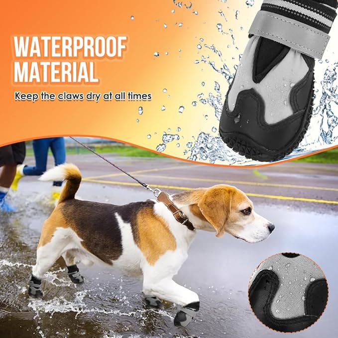 Lukovee Dog Shoes - Waterproof Warm Fleece Lined Dog Booties for Small Medium Large Dogs, Non-Slip Adjustable Dog Boot for Winter Cold Weather (HX,Size 8)