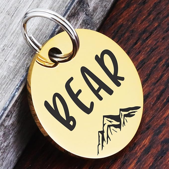 Ultra Joys Personalized Dog Tags for Pets - Durable Stainless Steel Customizable Dog Cat ID Tags - Dog Tags for Safety Optional Engraved on Both Sides -Round Shape Dog Tag Large Size, Gold