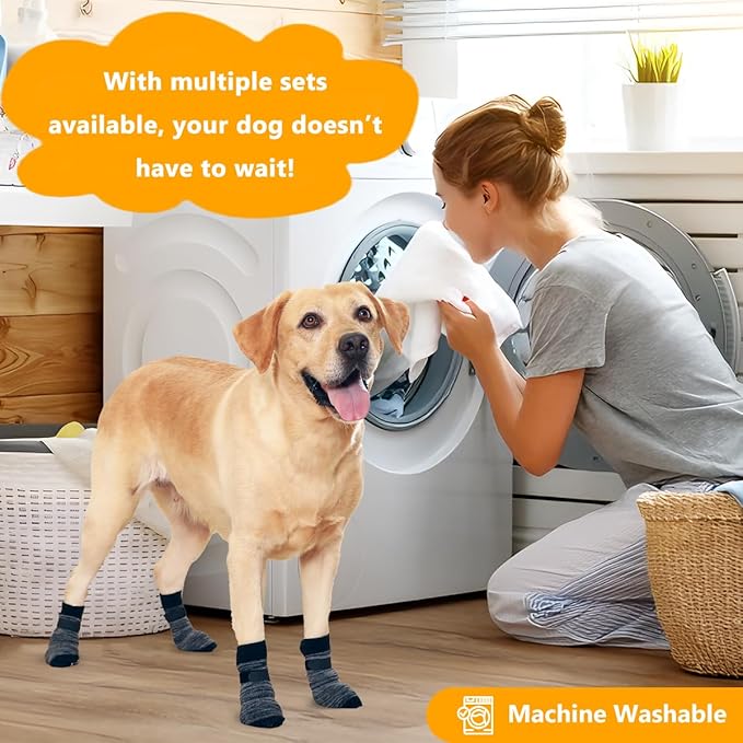 KUPAO Dog Socks 12 Pack to Prevent Licking Paws, Anti Slip Dog Booties and Paw Protectors for Hardwood Floors Hot Pavement, Suitable for Small Medium Large Senior Dogs - Size Small