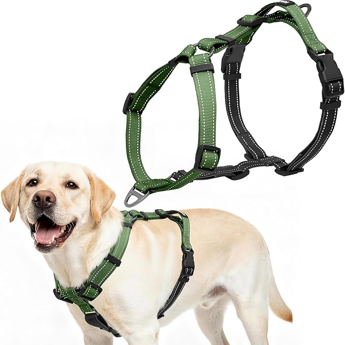 Dog Harness,Adjustable No Pull Dog Harness,Y-Shaped Design,Buckle-Neck Balance Harness with Reflective, Ideal for Dog Training Hiking, Easy Walk Harness,Durable High-Tensile Nylon Green-S