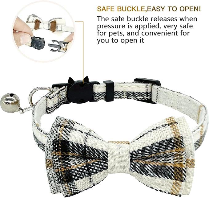 KUDES 2 Pack Cat Collars Set, Cat Collar Breakaway with Cute Bow Tie and Bell, Adjustable from 7.5-10.8 Inch, Soft and Comfortable for Kitten and Some Puppies