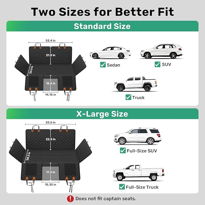 Zanch Heavy-Duty Dog Truck Seat Cover, Flat Solid Back Seat Extender for Multi Large Dogs, Hard-Base Supports 450 lb, Waterproof Hammock Protector, XL for Full-Size Crew Cab Trucks & SUVs, Black