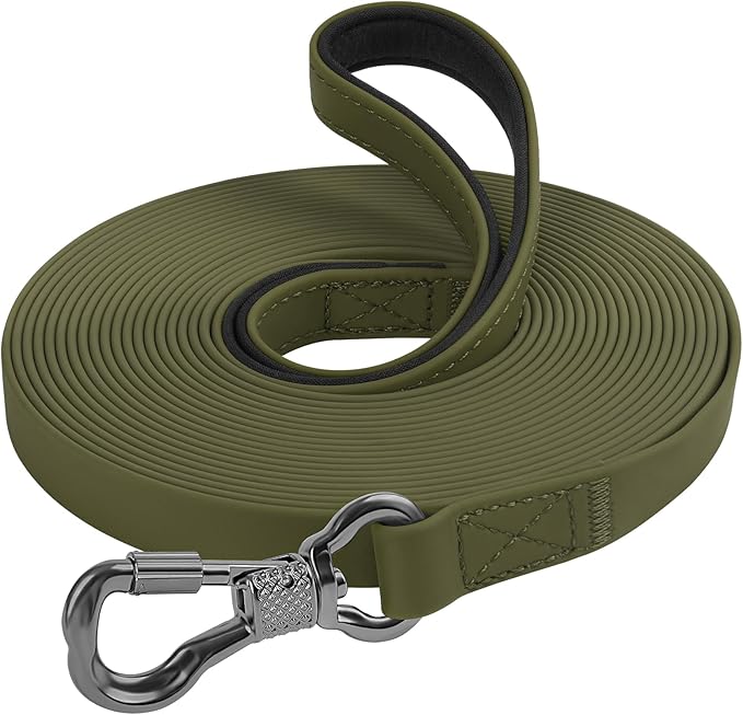 XiaZ Waterproof Long Leash for Dogs Outside, Training Long Line Lead for Large Medium Small Dogs Outside Walking, Playing, Camping, or Yard (10FT, Olive)
