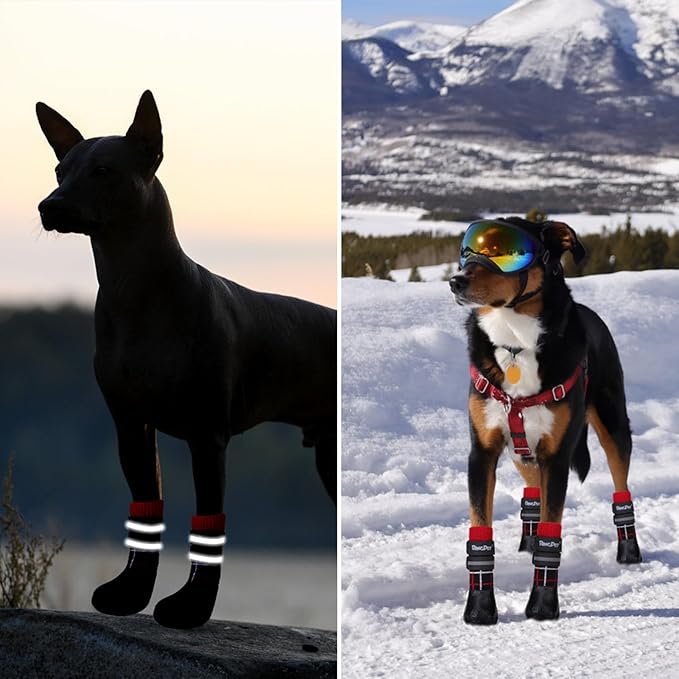 BINGPET Anti-Slip Dog Socks for Hardwood Floors,Injury Prevent Licking Dog Booties,Traction Control Paw Protector Dog Shoes for Hot Pavement with Reflective Straps for Small Medium Large Dogs