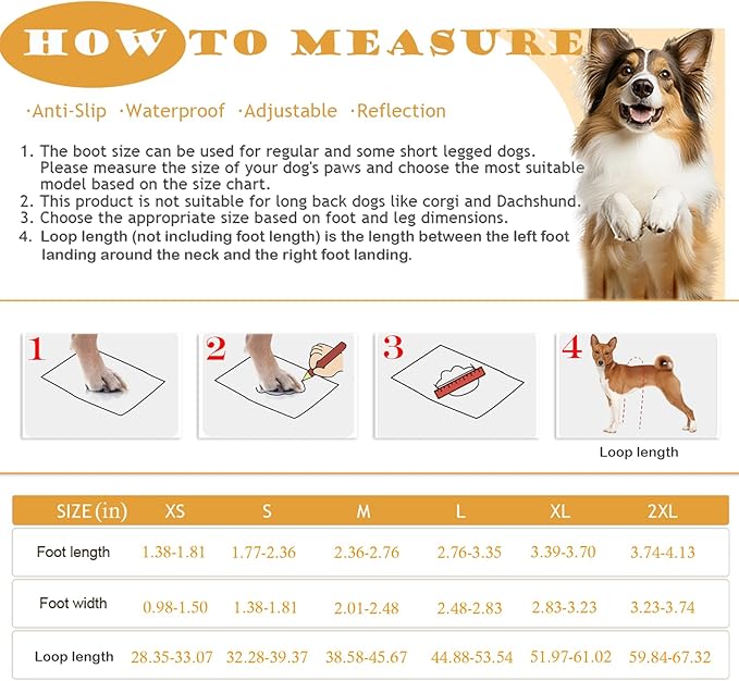 yucca Dog Suspender Booties, Paw Boot Leggings Anti-Slip, Pet Snow Pants with Attached Boots Waterproof, Adjustable Suspender Shoes for Dogs Winter Snow Rain Hiking Paws Protector