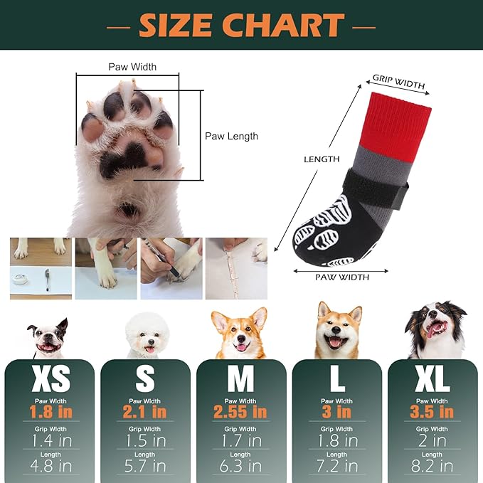 EXPAWLORER Christmas Anti Slip Dog Socks to Prevent Licking Paws, Dog Shoes for Cold Winter, Dog Booties for Hardwood Floors, Dog Boots & Paw Protectors for Small Medium Large Senior Dogs Red Black S