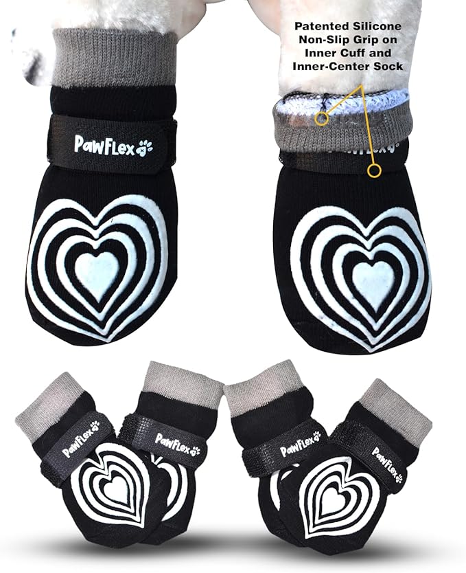 Medical Therapeutic Double Sided Non-Slip Cotton Dog Socks | PawFlex Comfy Pawz Silicone Grip on Inner Cuff No Twisting or Sliding Off | Senior & Disabled Dog Traction Control |Pet Paw Protection