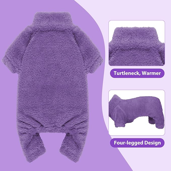 Fuzzy Dog Pajamas Turtleneck Pet Clothes Warm Soft Cozy Lightweight Pet Pjs Dog Sweaters for Large Dogs(Purple-L)