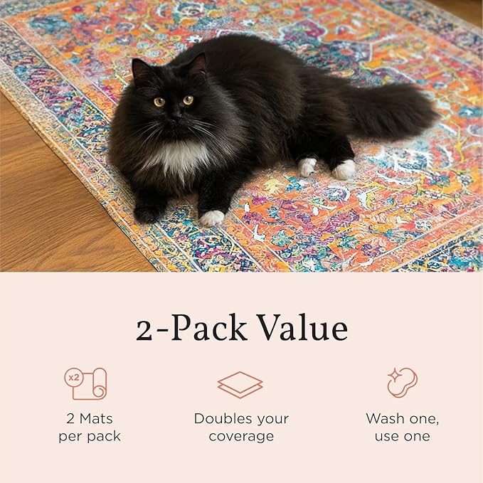 Lovewag Washable Cat Litter Trapper Mat 2 PCs - Keep Litter Off Your Floors, Gentle on Paws, 36x48 Inches Large Size, Waterproof Non-Slip Reusable Compatible with Cat Box (Indigo Garden)