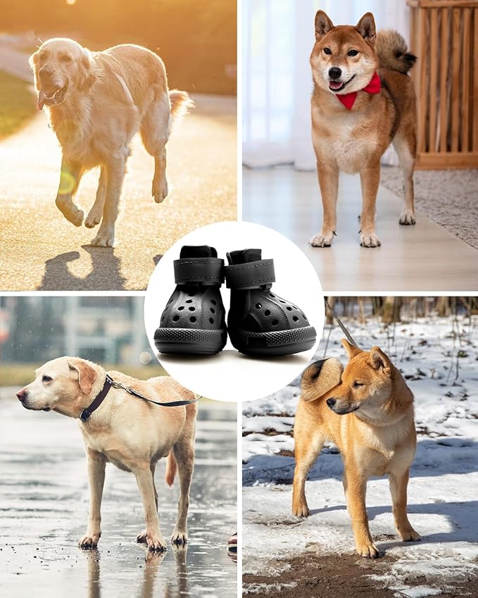Dog Boots for Hot Pavement & Snow – Waterproof Non-Slip Dog Shoes with Reflective Straps, Adjustable Easy-On Pet Booties for Small Medium Large Dogs, Outdoor Paw Protection, 4Pcs
