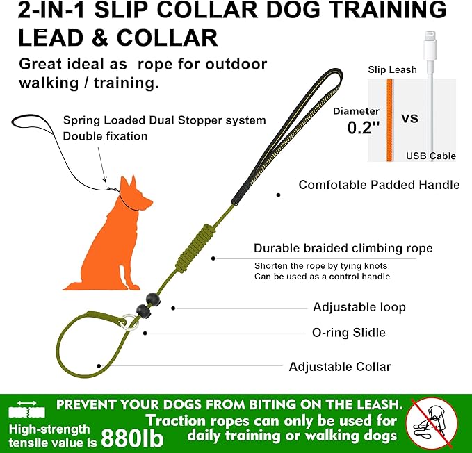 BeauGo|Slip Leads For Dogs|Dog Training Leash|2-In-1Training lead & Collar,Thin rope specifically designed for dog training and NGKC competition,Sturdy and durable,Suitable for all dogs,Dog leash3.6FT