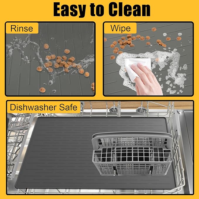 1.5MM Super Thick Dog Food Mat, 48"x32" Silicone Dog and Cat Mats for Food and Water Bowls, Waterproof Pet Feeding Mat for Contain Spills Protects Floors, Multiple Colors & Sizes for Pets, Beige